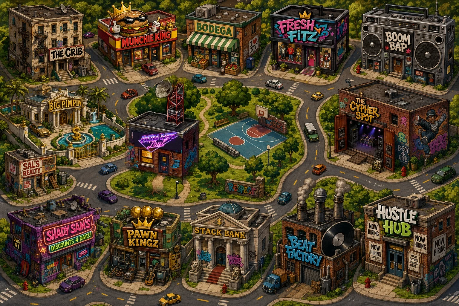 The painted Grind City game board